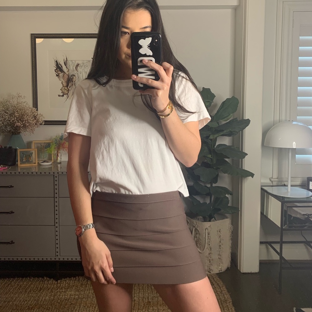 haute hippie taupe bandage skirt